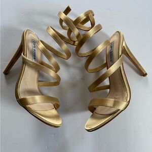 Cape Robbin Champagne Gold Strappy Wraparound Heels Suzzy-59 6.5M